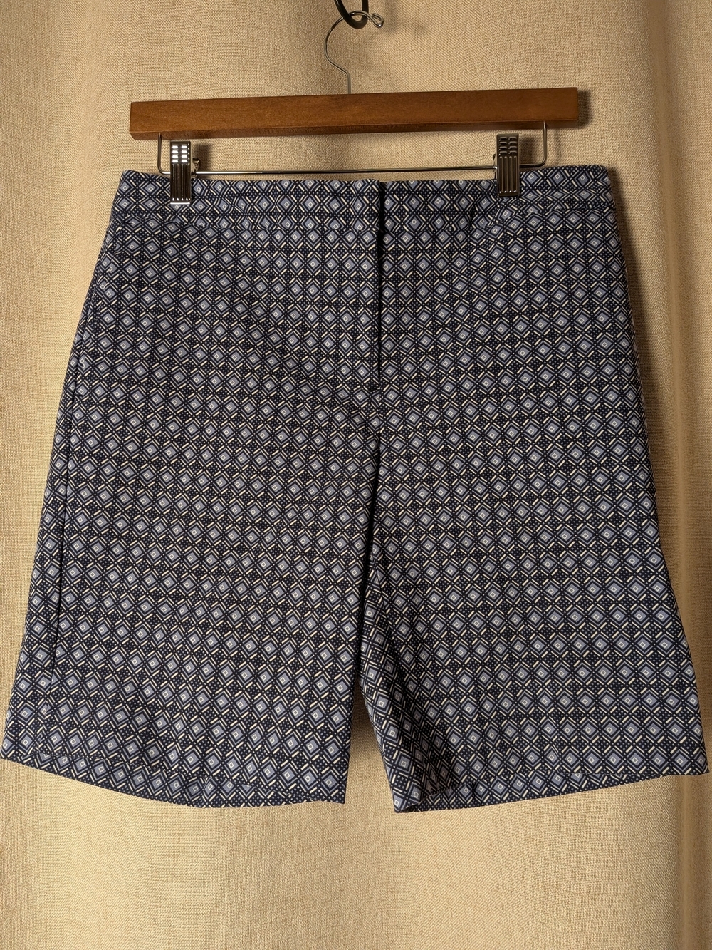 Mario Serrani Navy and White Diamond Print Bermudas